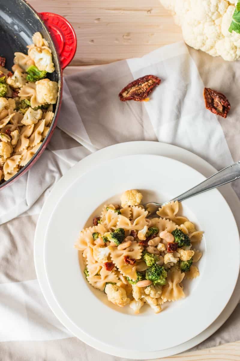 Pasta with Broccoli and Cauliflower {low fat & vegan} Savory Nothings