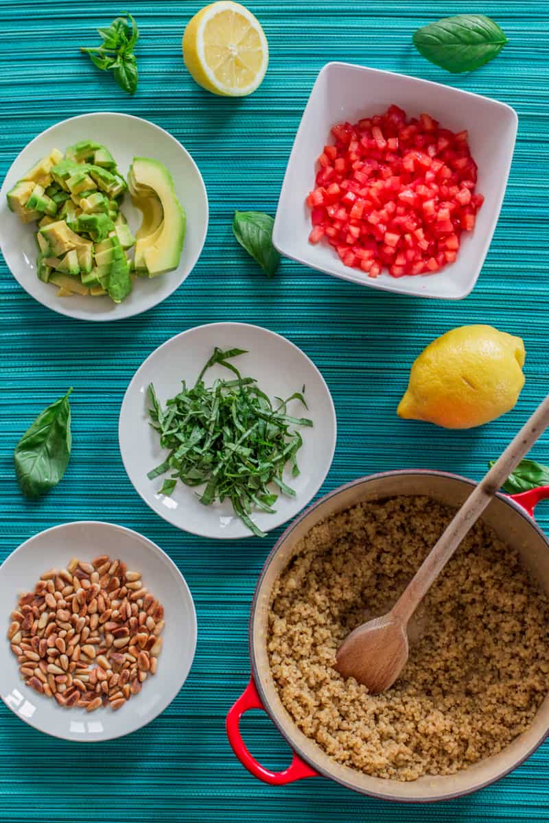 top down view on ingredients for quinoa salad