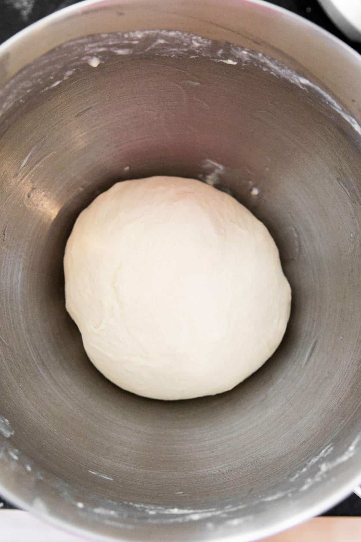 top down view of unrisen yeast dough