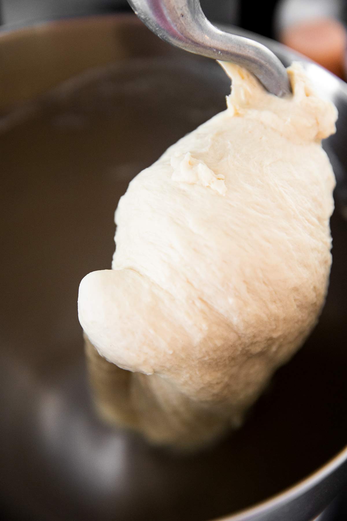 bread dough on mixer hook