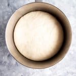 top down view of risen yeast dough