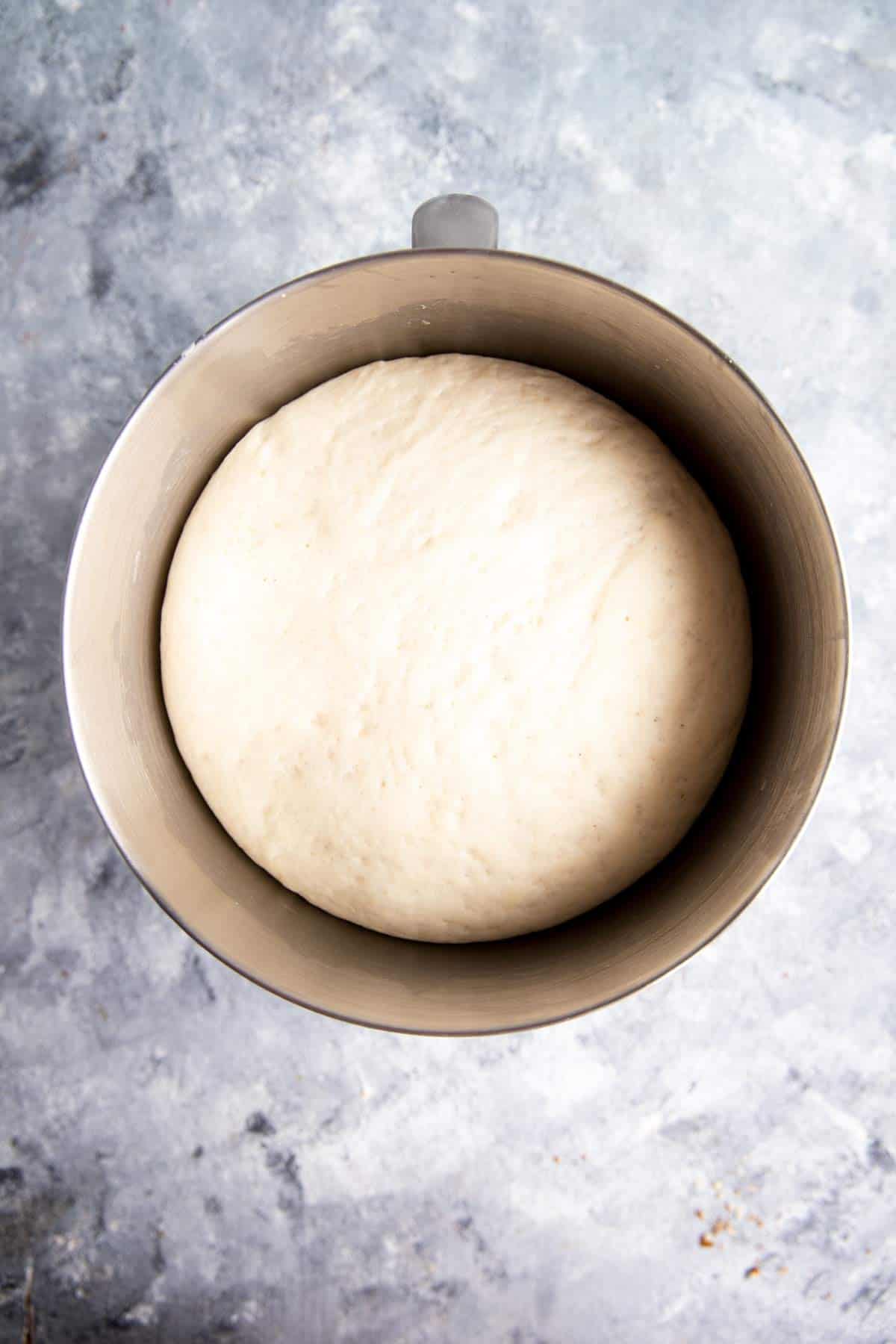 top down view of risen yeast dough