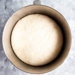 top down view of risen yeast dough