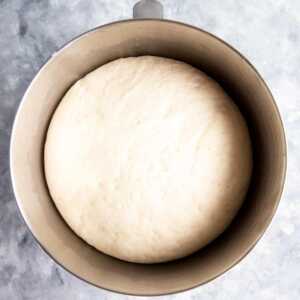 top down view of risen yeast dough