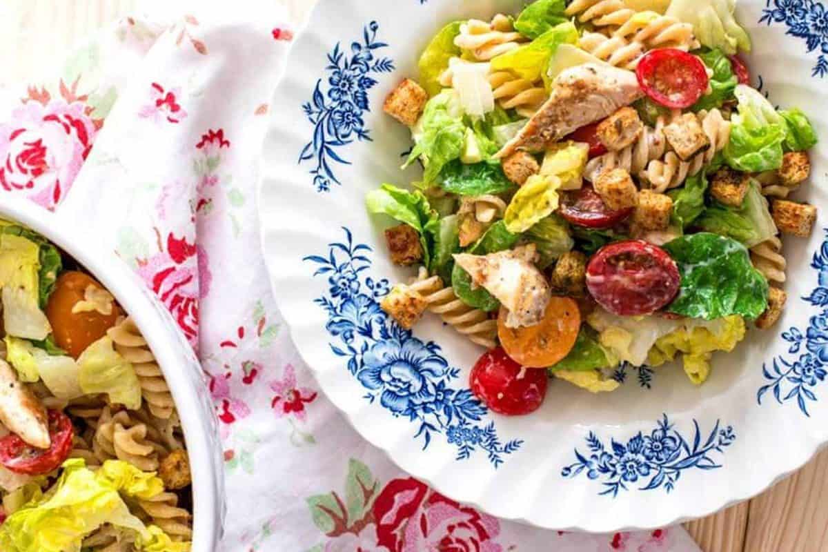 close up photo of vintage plate with salad on it