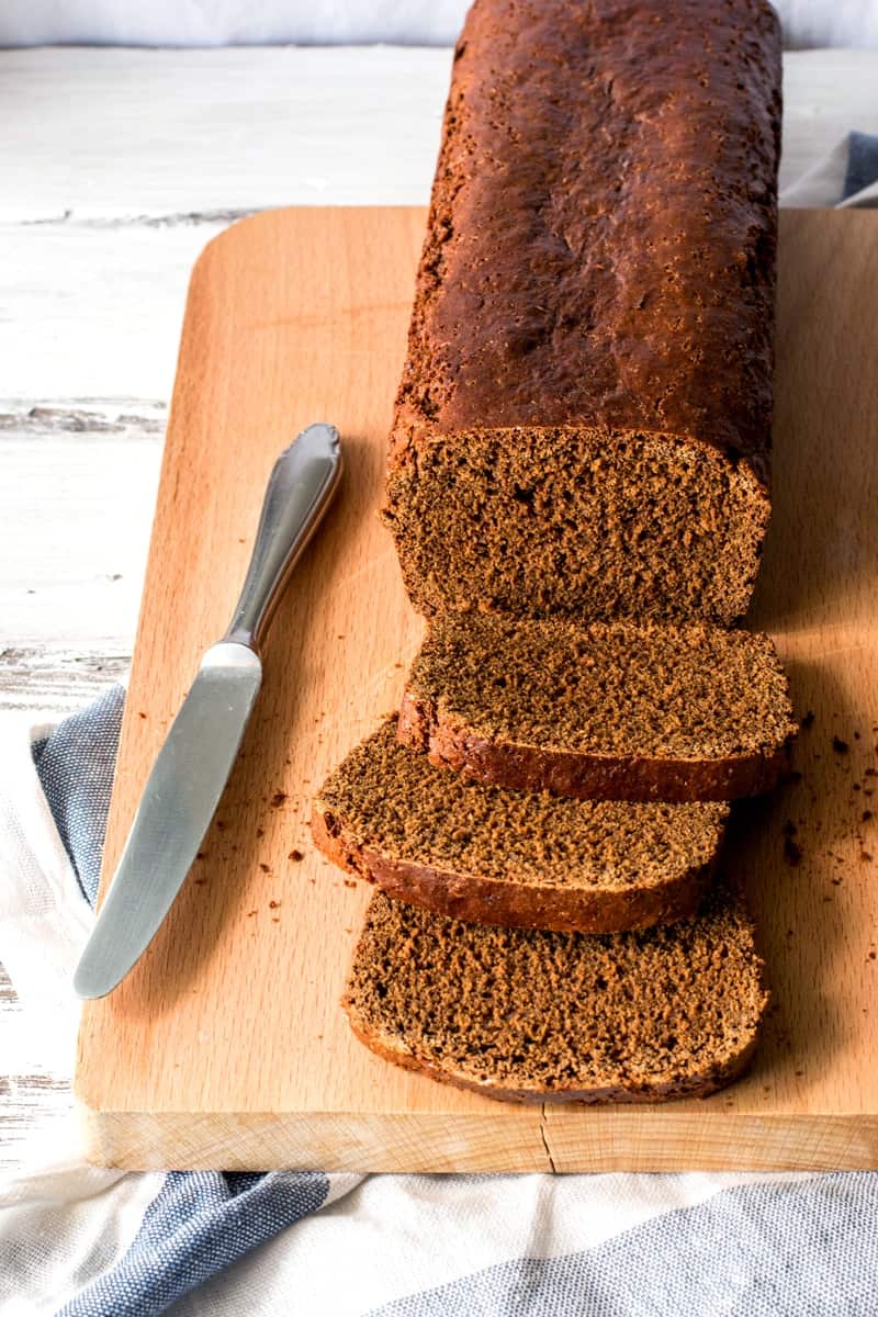 frontal view on sliced Dutch honey cake