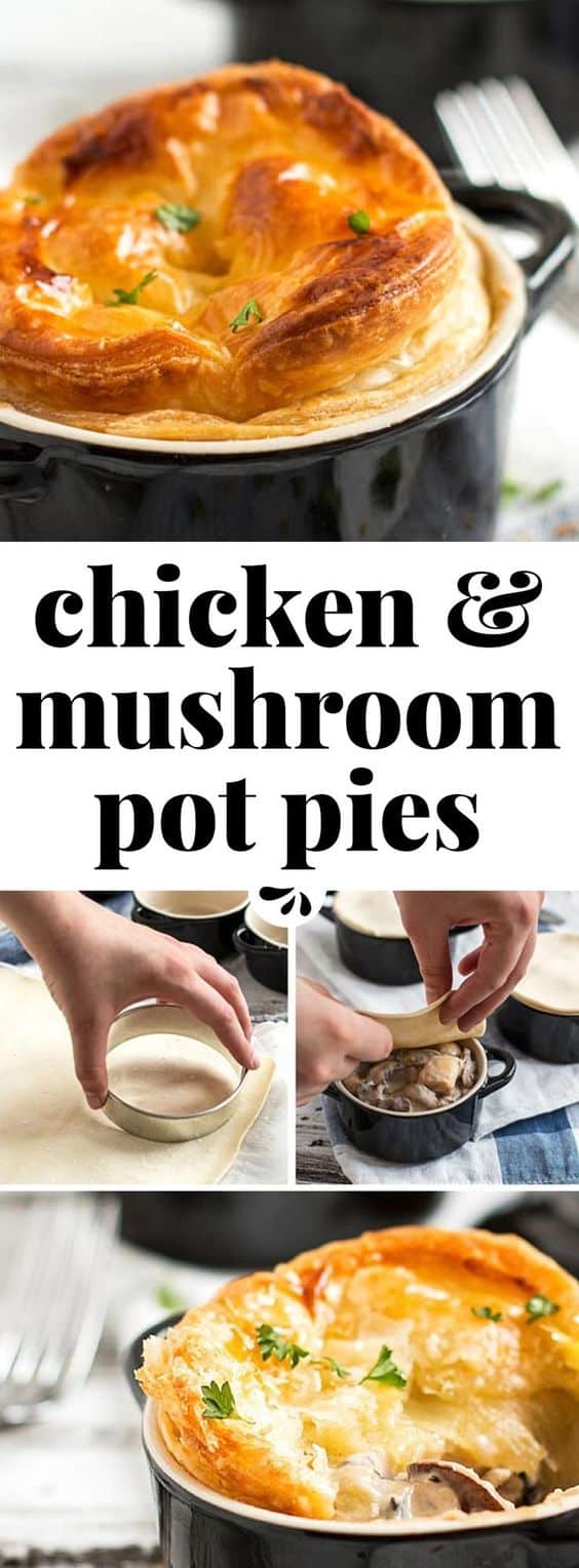 step by step images for chicken and mushroom pot pies