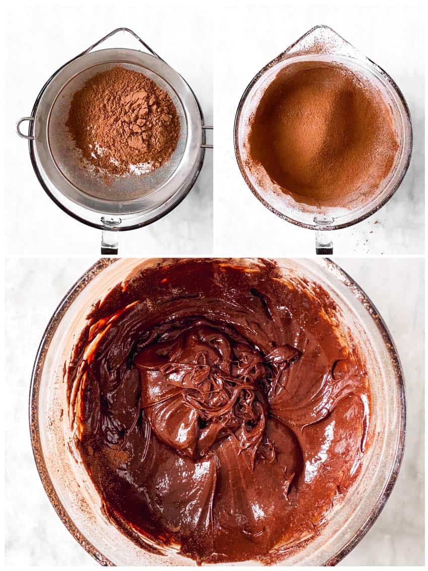 photo collage to show how to make brownie batter