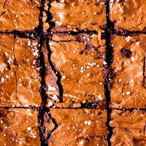 overhead view of cut brownies