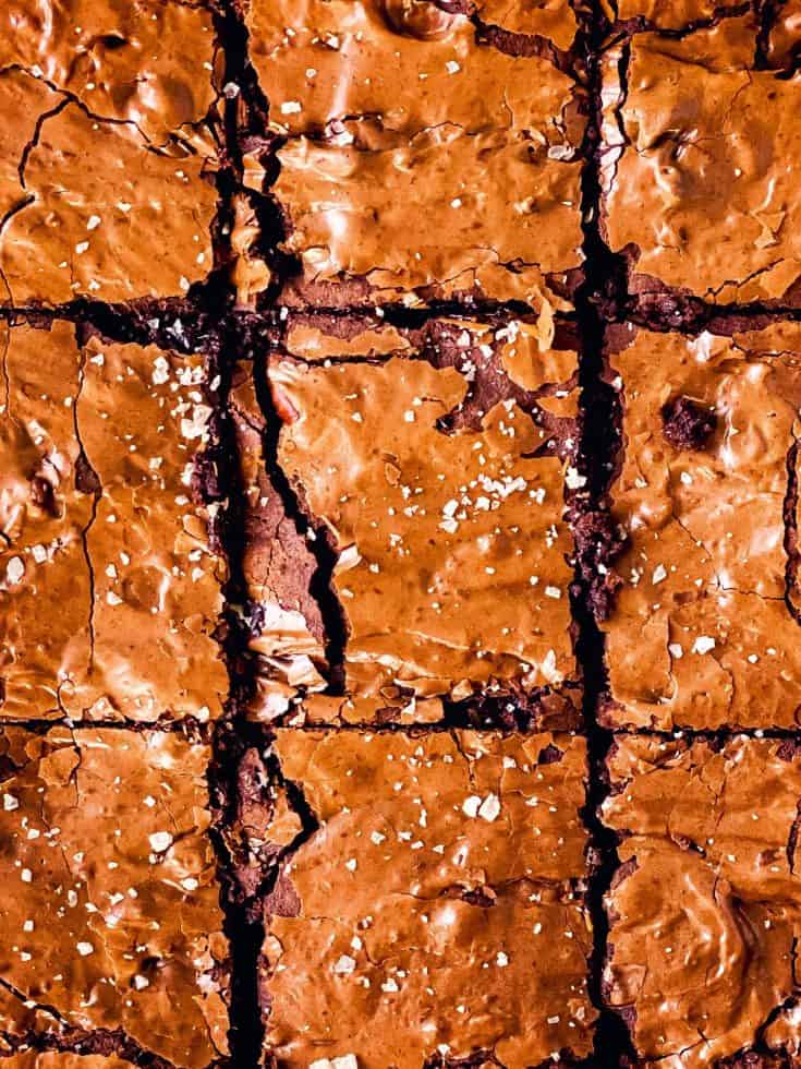 overhead view of cut brownies