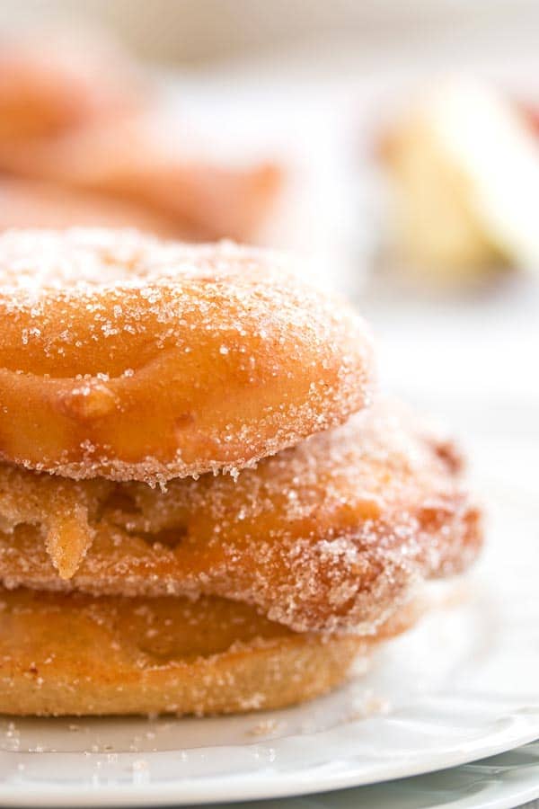 stack of cinnamon sugar apple fritters