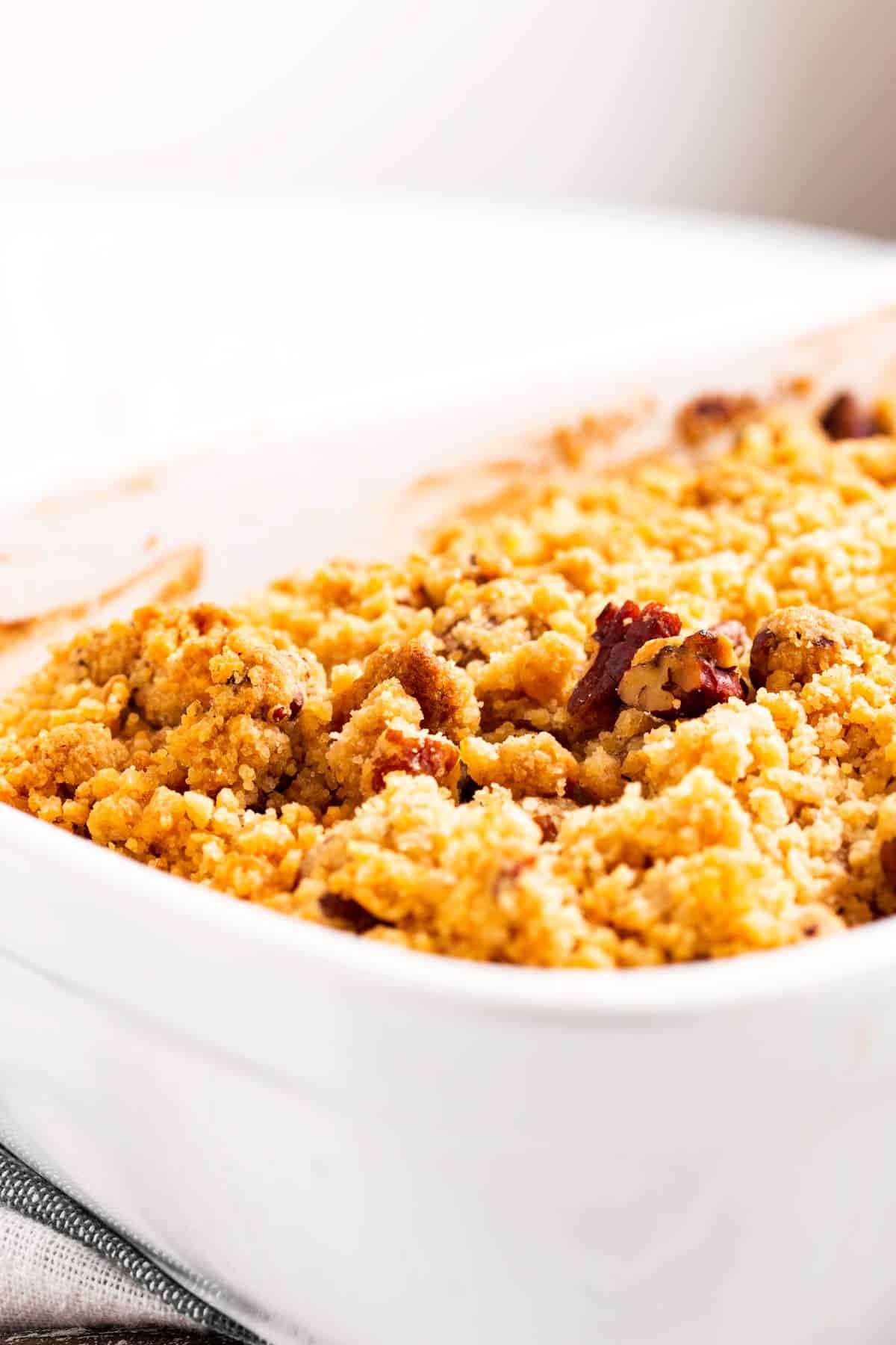 close up of pecan streusel topping