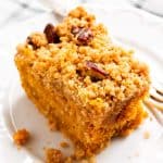 top down view on slice of sweet potato coffee cake