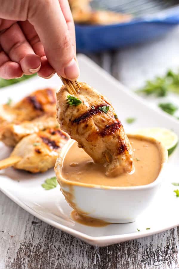 These Thai Peanut Chicken Skewers are easy to make and much healthier than getting takeout! The sauce is amazing - you HAVE to try it!