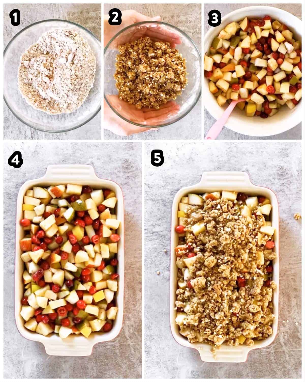 photo collage to show steps in holiday fruit crisp