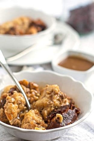 Slow Cooker Bread Pudding with Cranberries and Walnuts