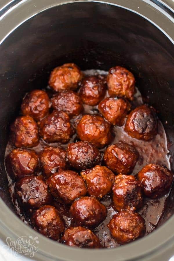 Sticky BBQ Slow Cooker Meatballs - Savory Nothings