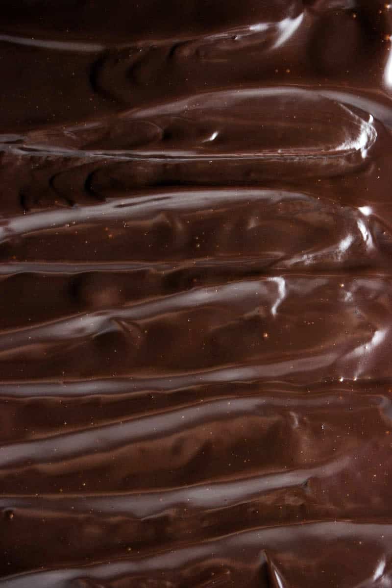 top down view of chocolate ganache on cake