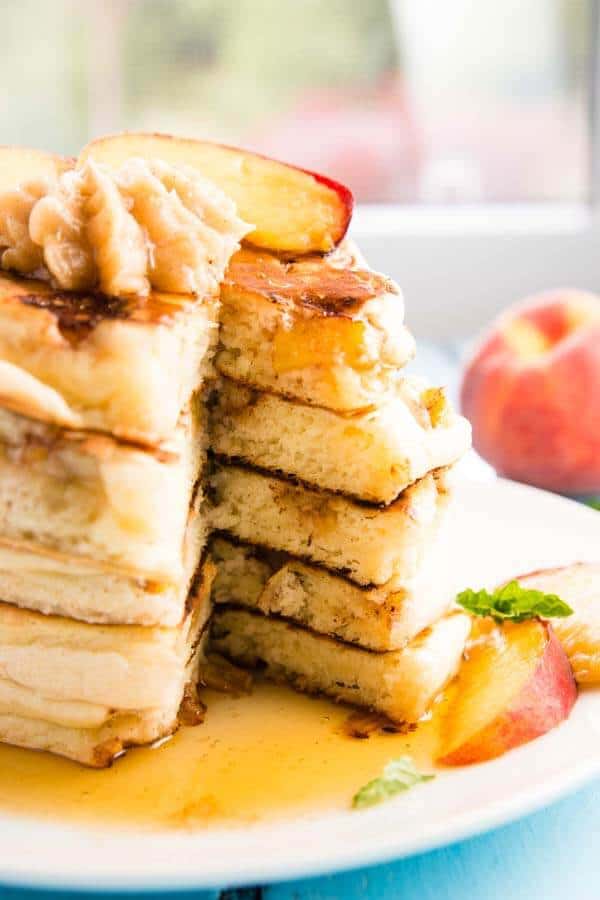 Light and Fluffy Pancakes with Peaches Savory Nothings