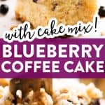 photo collage of blueberry lemon coffee cake with text layover