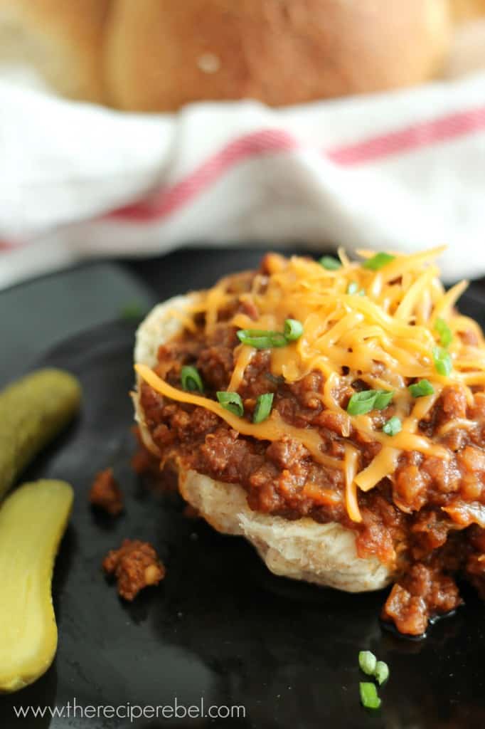 lentil sloppy Joe on black plate