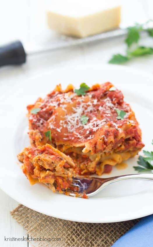 slow cooker lasagna on white plate