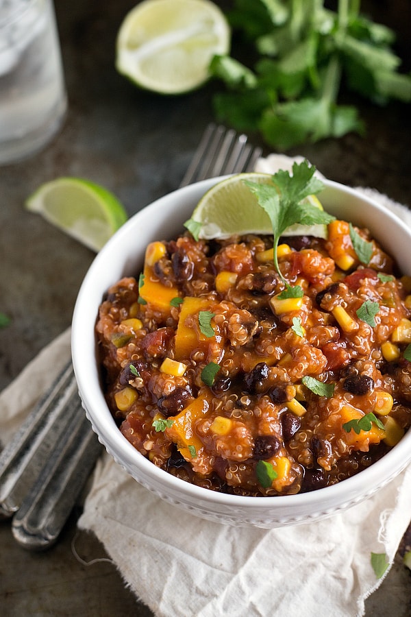 Mexican quinoa in white bowl