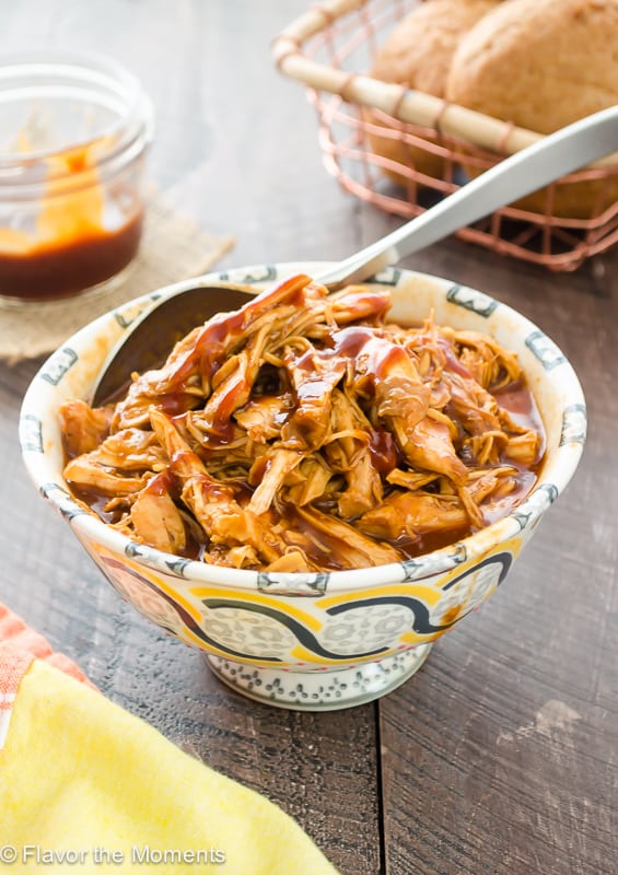 pulled chicken in colourful bowl