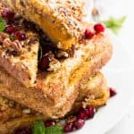 This Skinny Crunchy Stuffed Pumpkin French Toast is the perfect fall breakfast. Serve with maple syrup for an extra-special treat! | savorynothings.com