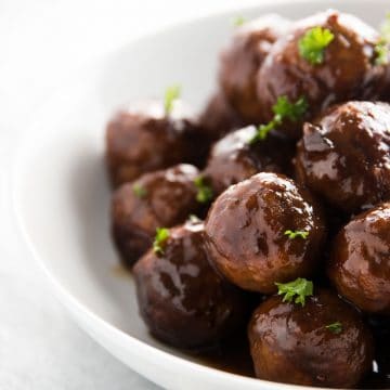 cranberry turkey meatballs in white bowl