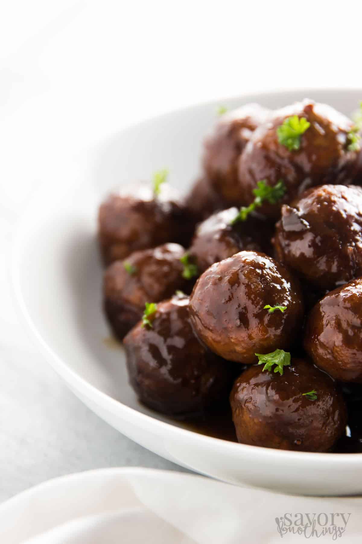 cranberry turkey meatballs in white bowl