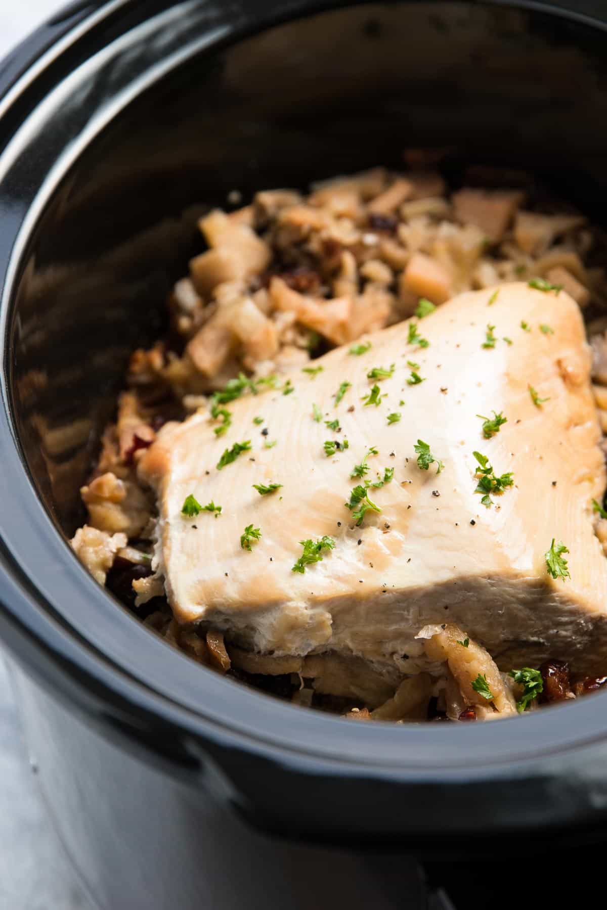 Slow Cooker Turkey Breast with Apples and Wild Rice