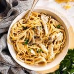 white plate with turkey tetrazzini