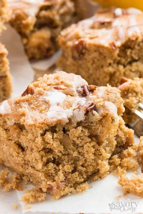 These glazed apple cake bars are full of cinnamon flavors, great for fall! They're really easy to make, and are so healthy with whole wheat flour and fresh apples!