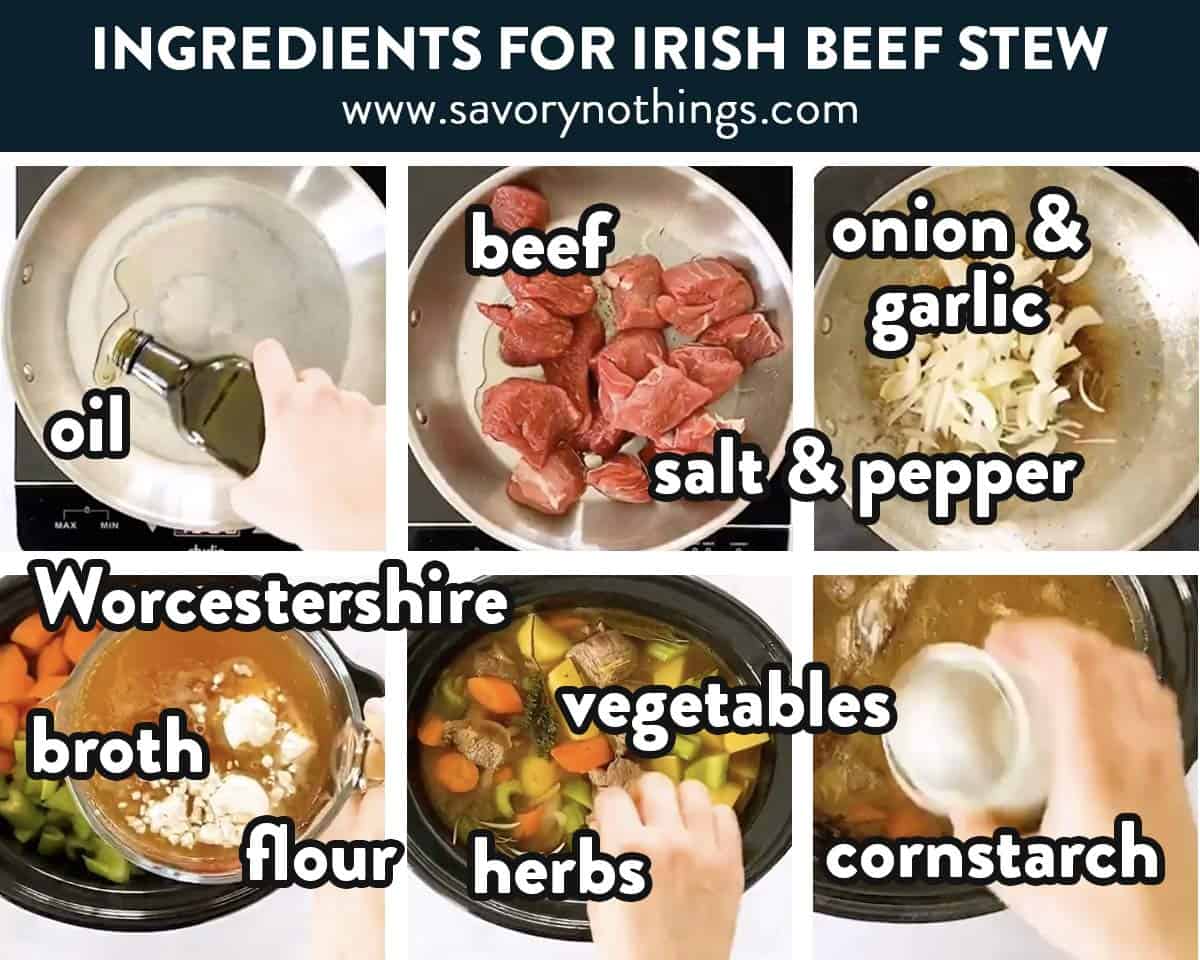 photo collage of Irish stew ingredients