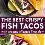 photo collage of fish tacos with text overlay