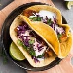 fish tacos in black dish