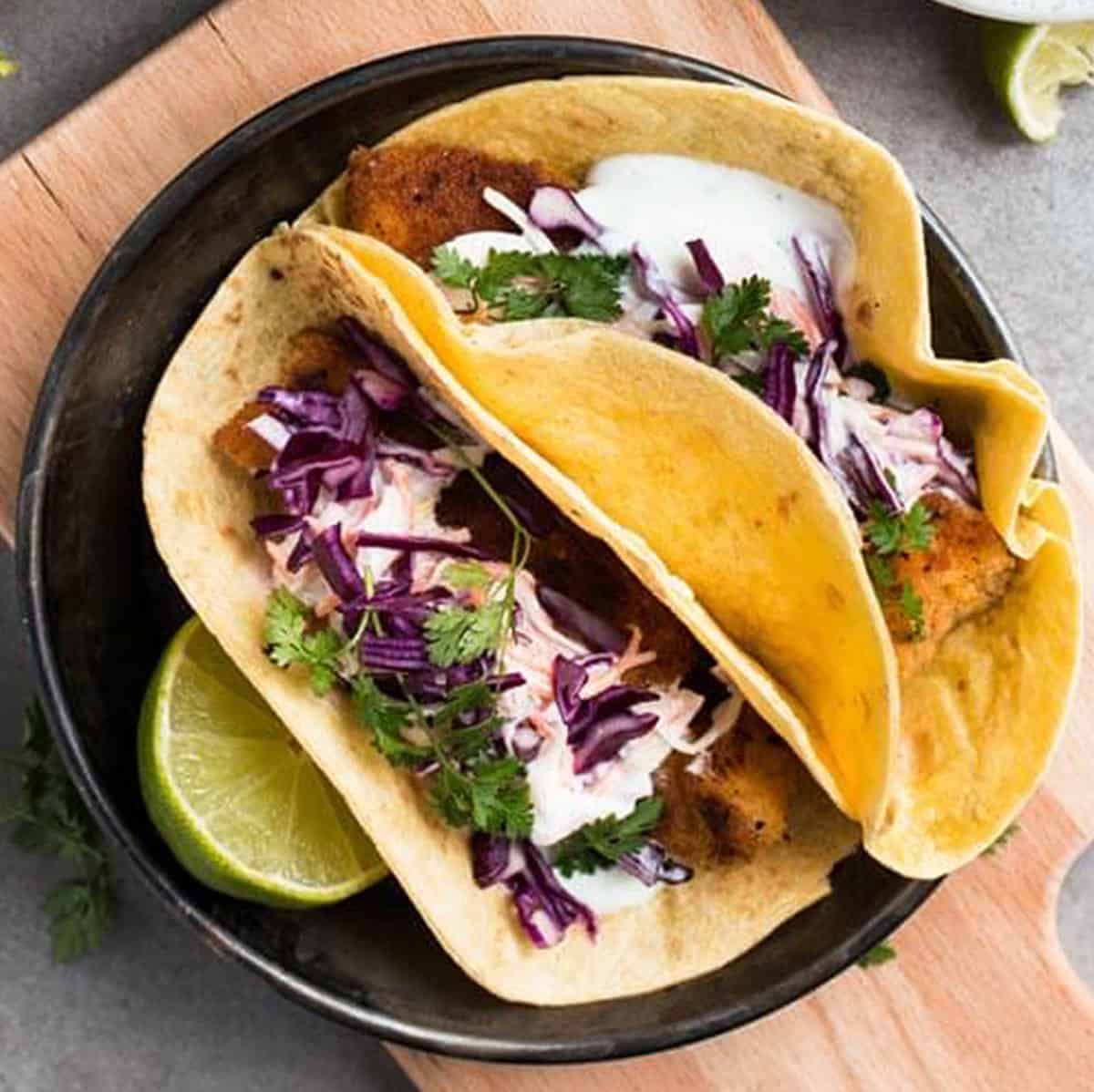 Baja Fish Tacos with Creamy Cilantro Lime Slaw Savory Nothings