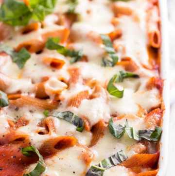 casserole dish with pasta and cheese