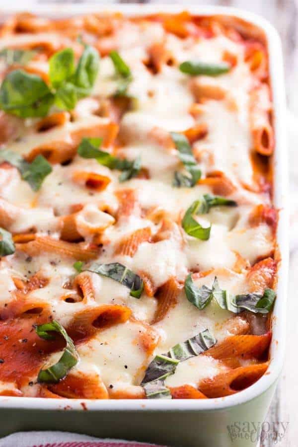 casserole dish with pasta and cheese
