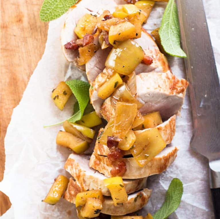 Oven Roasted Pork Tenderloin with Apples and Bacon Savory Nothings
