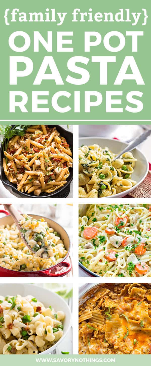 Are you in need of new one pot pasta recipes? These 20 recipes are easy to put together and make for a simple dinner your whole family can enjoy. Filled with your favorite pasta flavors like Italian or Asian, these recipes will put healthy homemade meals on the table ASAP! Some are vegetarian while others are with chicken, beef or bacon. Sauces like tomato basil, creamy alfredo or primavera are kid-friendly so even the littlest can load up their spaghetti with cheese :)