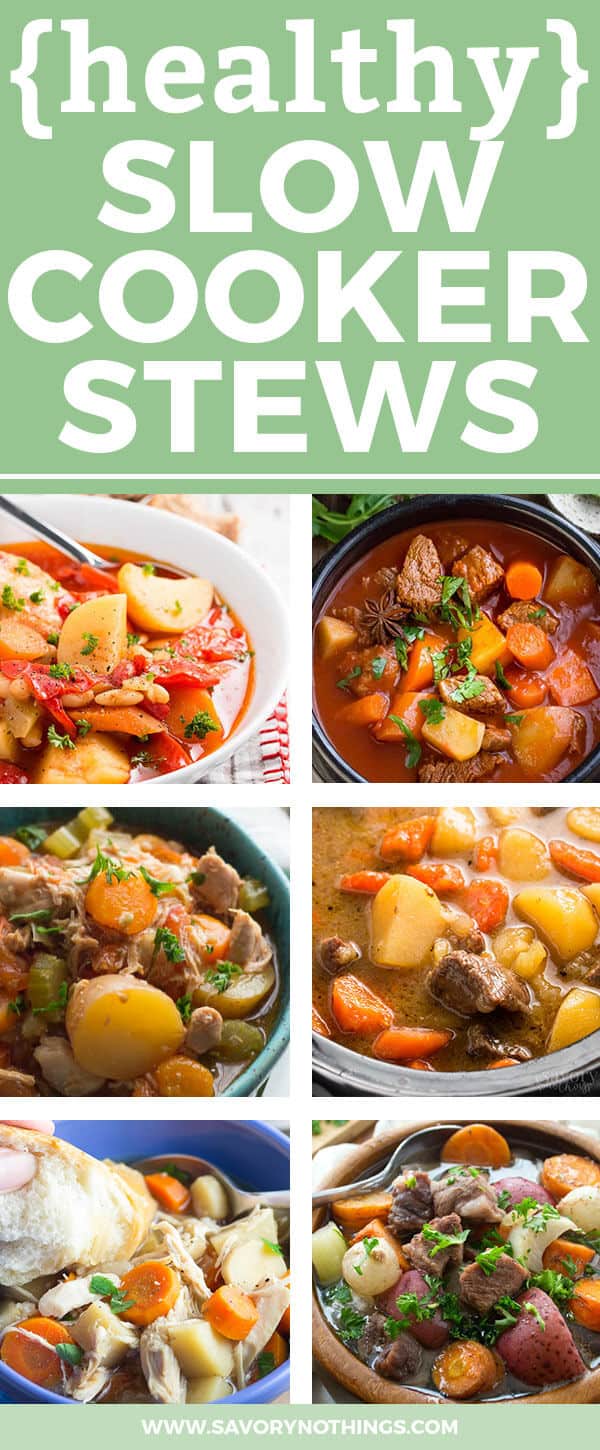 photo collage of healthy slow cooker stews