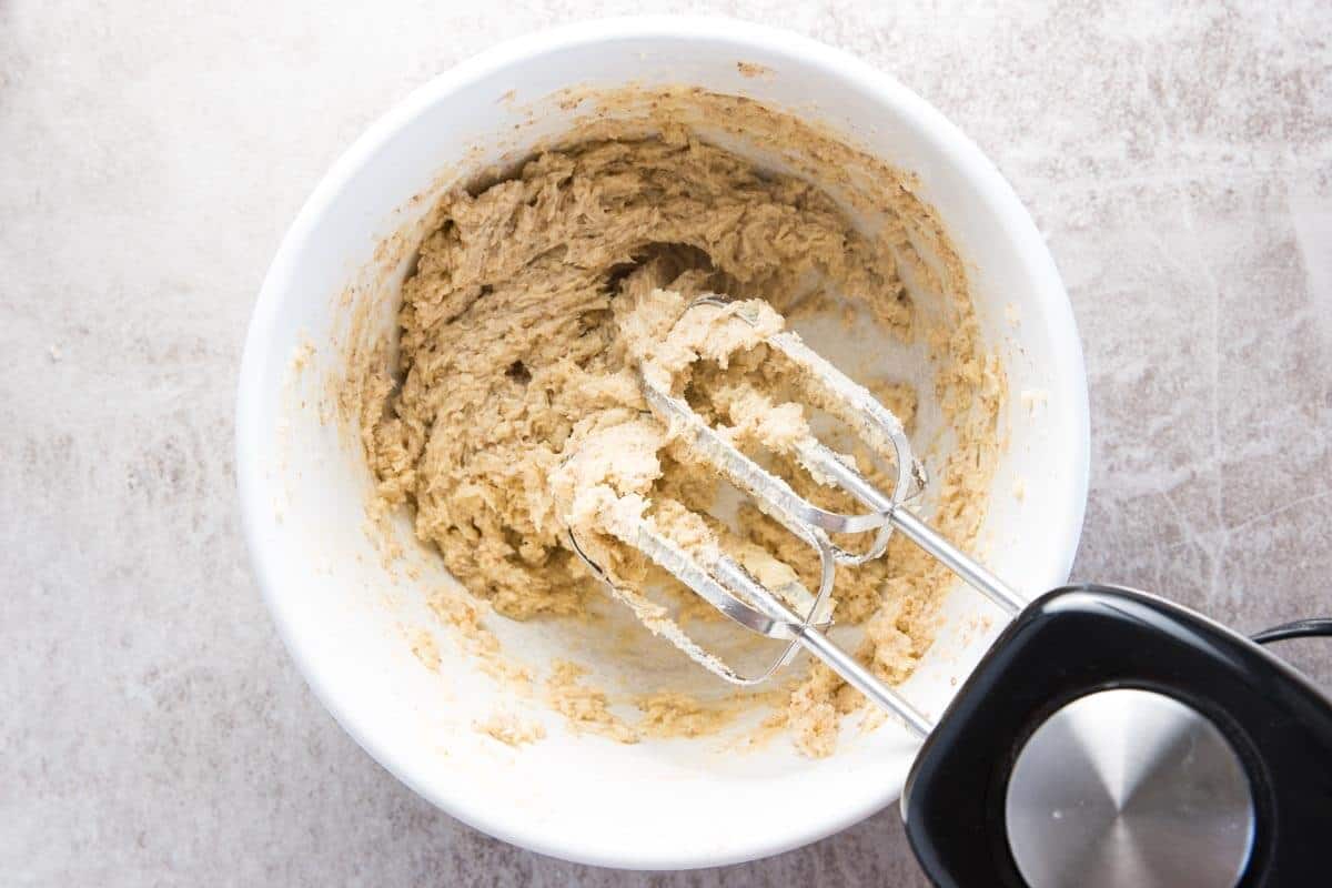 wet ingredients creamed for oatmeal cookie dough