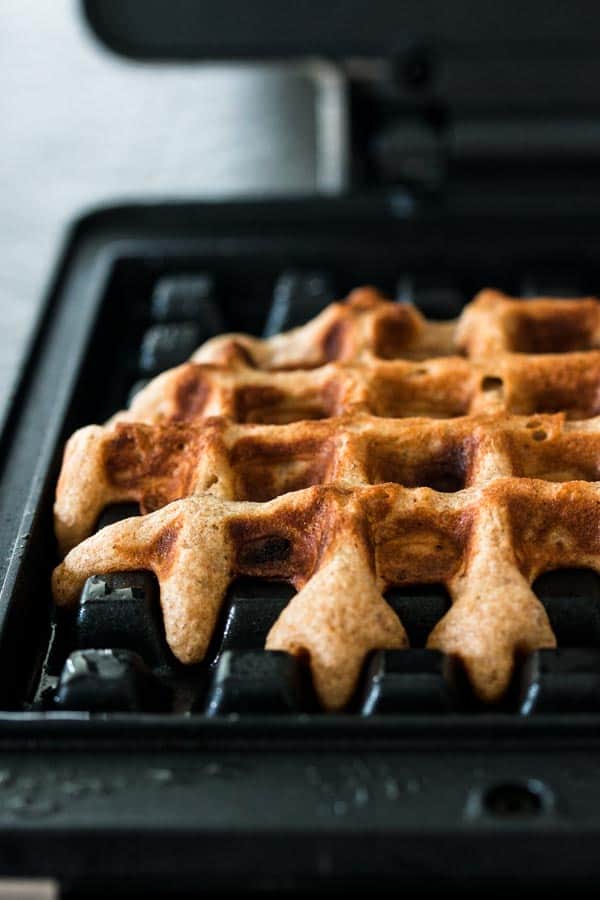 close up photo of waffle in waffle iron