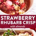 photo collage of strawberry rhubarb crisp
