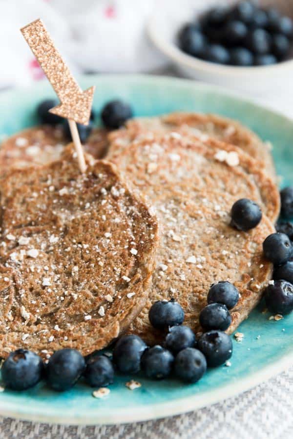 blue plate with healthy pancakes on it