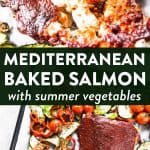 photo collage of mediterranean baked salmon