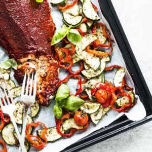 salmon on sheet pan with vegetables