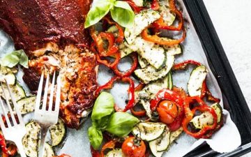 salmon on sheet pan with vegetables